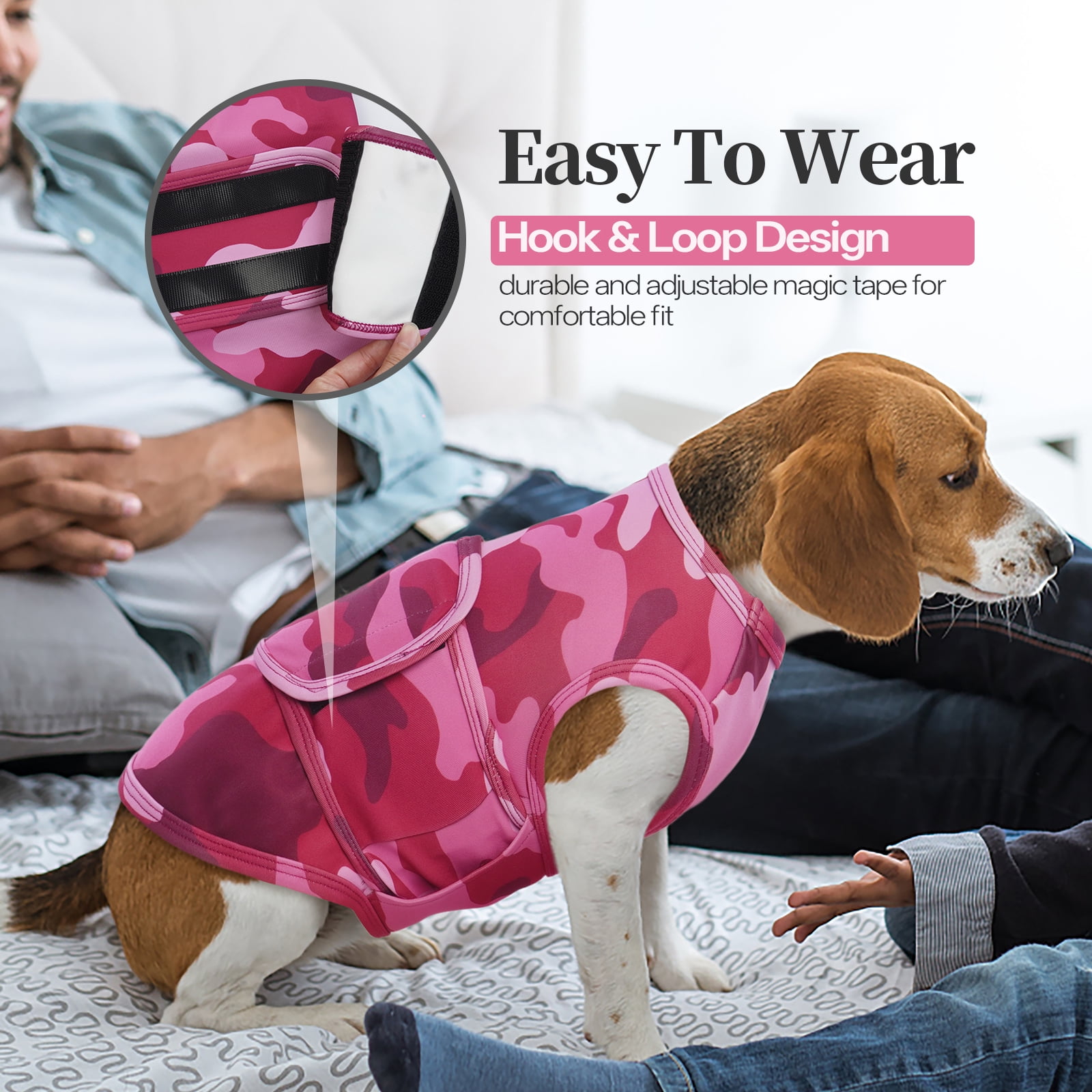 Kuoser Dog Anxiety Vest, Soft and Reflective Calming Shirt for Dogs, Breathable Pet Anxiety Jacket Wrap for Fireworks, Thunderstorms, Separation, Travel, Camouflage, Small