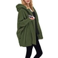 thumbnail image 2 of Women'S Solid Color Long-Sleeved V-Neck Hooded Jacket Casual Loose Plush Buttonless Jacket Army Green XXL, 2 of 7