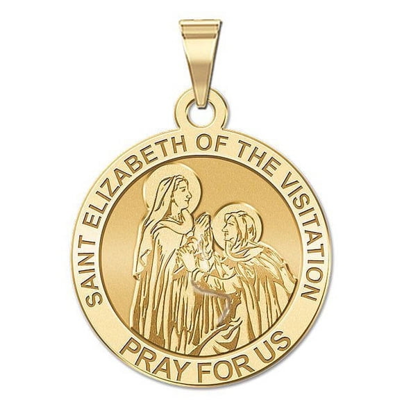 Saint Elizabeth of the Visitation Religious Round Medal 2/3 X 2/3 Inch Size of Dime, Solid 14K Yellow Gold