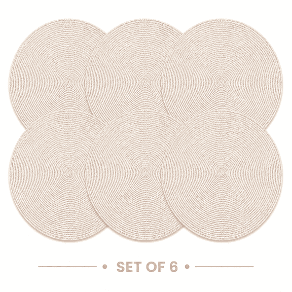 Shyamali Woven Placemats Set of 6, 16 " Round Braided Placemats for Dining Table, Heat-Resistant & Washable, Oatmeal