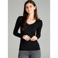 thumbnail image 3 of Emmalise Women's Casual Basic V-Neck Tshirt Long Sleeves Tee Top - Black, L, 3 of 4