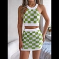 thumbnail image 4 of Conjuntos de Dos Piezas para Mujer: Top Corto con Cuello Halter y Minifalda, Conjuntos de Crochet de Verano Verde XL, 4 of 10