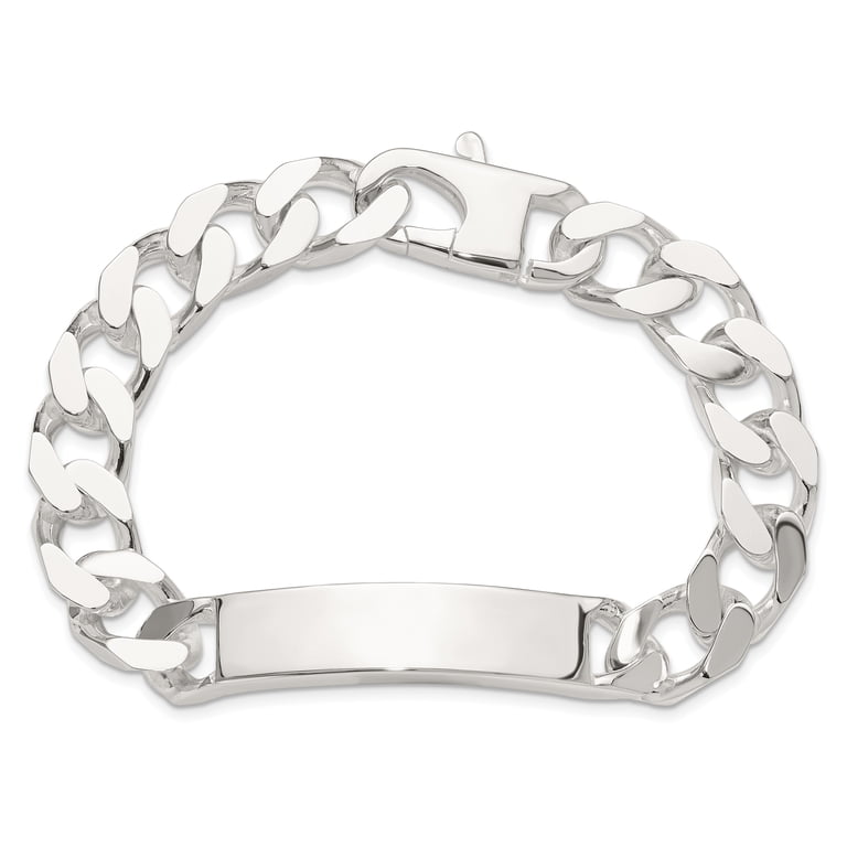 925 Sterling Silver Curb Link Name Bar Identification ID Bracelet