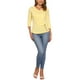thumbnail image 2 of Blusa de mujer con fruncidos Inspire Chic, decoración de botones, cuello en V, manga 3/4, top de punto sólido, 3XL, amarillo claro, 2 of 6