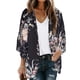 thumbnail image 1 of ICHUANYI Clearance Women's Floral Print Puff Sleeve Kimono Cardigan Loose Chiffon Cover Up Casual Blouse Tops(Black, XXL) ICHUANYI WER2023080706090, 1 of 8