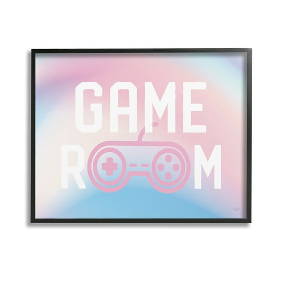 Stupell Industries Pastel Gamer Room Sign Typography Painting Black Framed Art Print Wall Art, 14 x 11