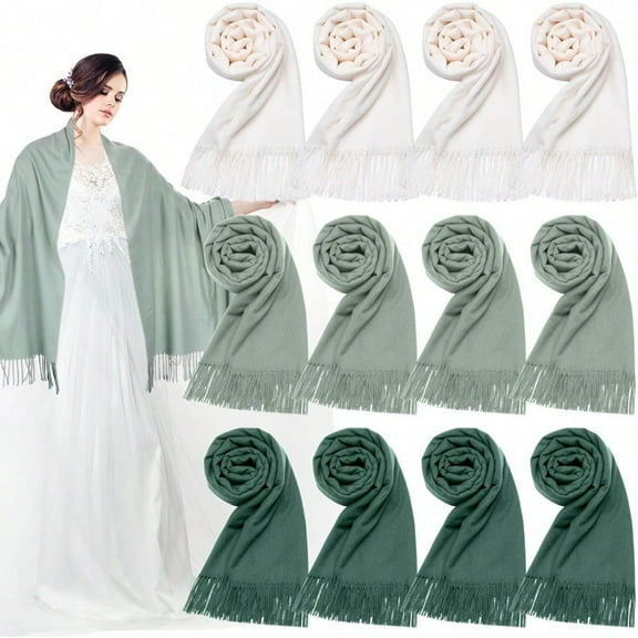 12 Pack Wedding Pashmina Shawls Wraps Bulk 79 x 27 Scarf for Guests Wedding Favor Bridal Shawls Gift Outdoor