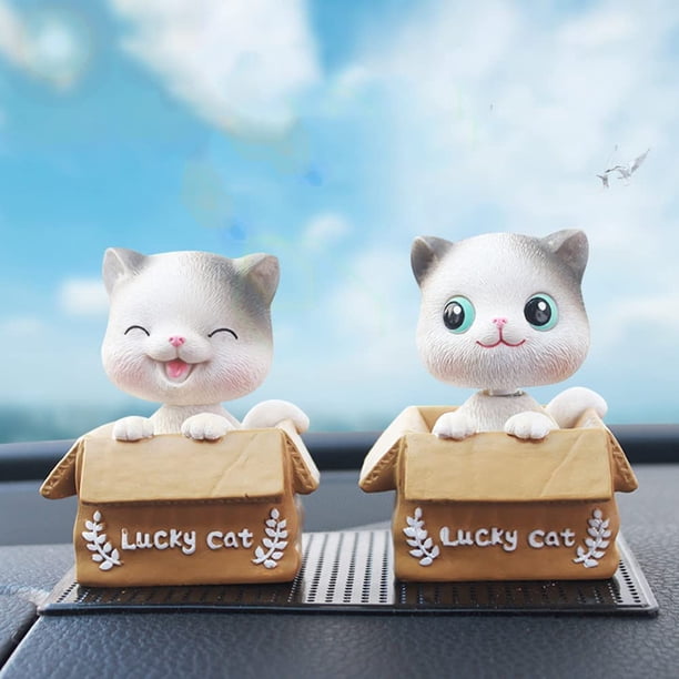 Juego de 2 muñecos de resina con cabeza de gato que mueven la cabeza, adornos para el interior del coche, regalos, juguetes, accesorios para niños.