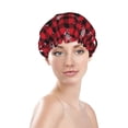thumbnail image 3 of Kdxio Christmas Tree Buffalo Plaid Print Shower Cap for Women,Elastic and Reusable,Double Waterproof Layers Bathing Hat, 3 of 9