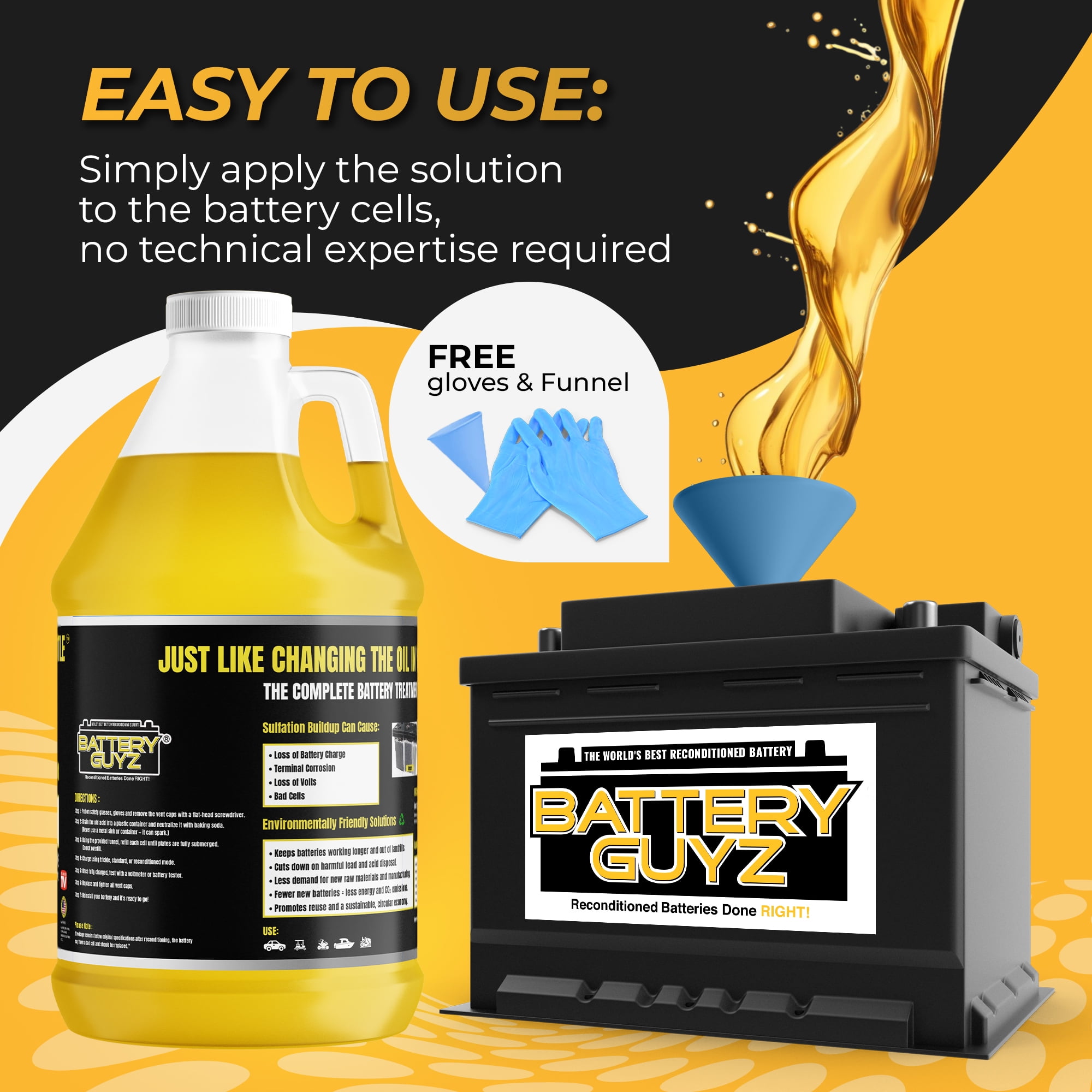 Desulfator to Extend and Renew Battery Life - Golf Cart Batteries - Battery Acid Refill - Batteries Restorer - 48v/12v/8v/6v Batteries and All Lead Acid Batteries - 1 Gallon US (3.78 L) As Seen On TV