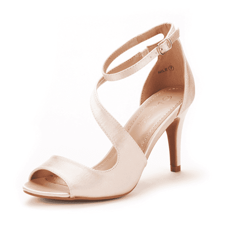 

BURUDANI Women s Fashion Ankle Strap Open Toe Stilettos Wedding Party Heel Sandals CHAMPAGNE Size 9