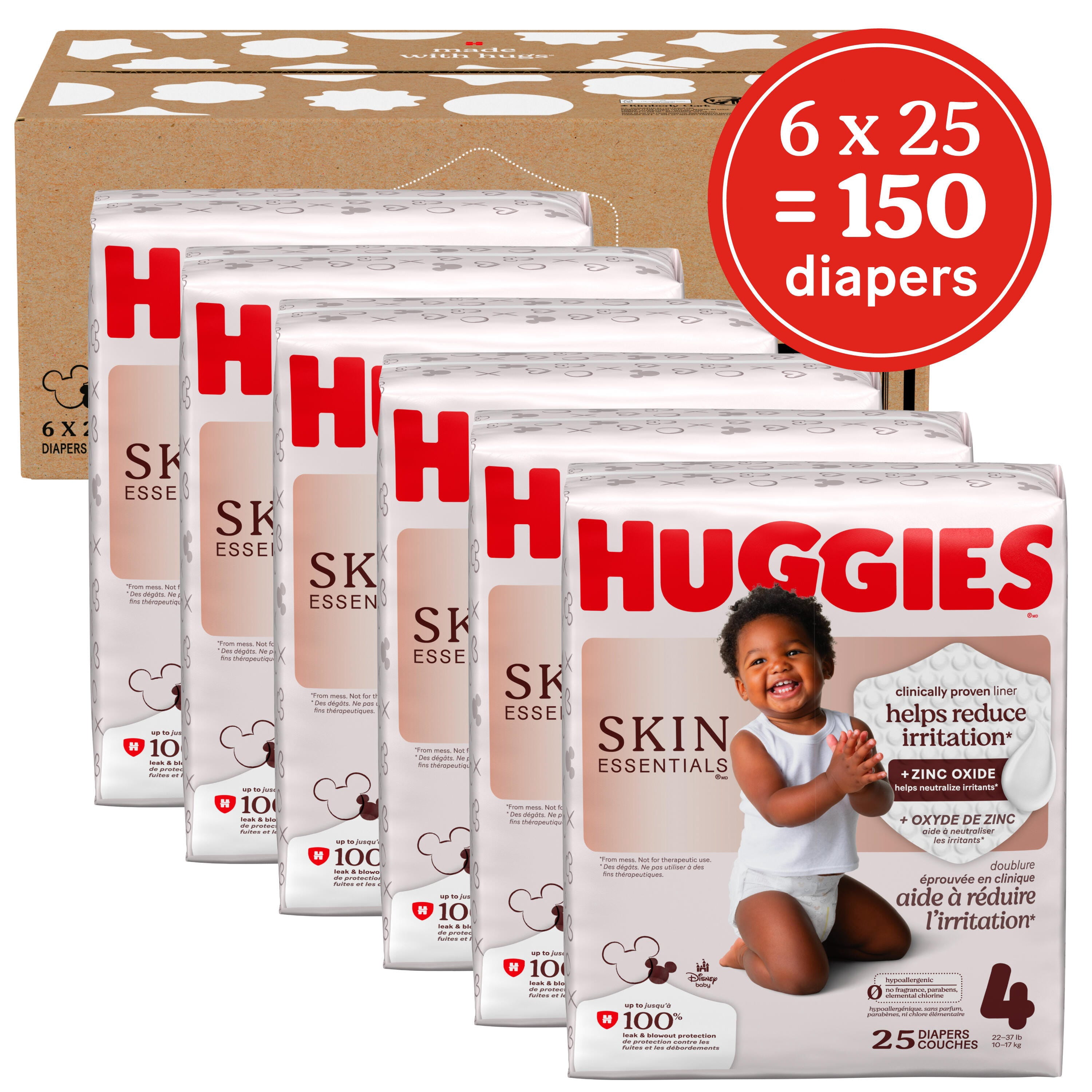 Couches pour bébé Huggies Skin Essentials, taille 4 (22 à 27 lb), 150 couches