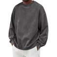 thumbnail image 2 of LRGSHF Mens Acid Wash Vintage Sweatshirt Relaxed Fit Crewneck Pullover Ribbed Collar Cuffs Long Sleeve Casual Drop Shoulder Y2K Streetwear Top Fall Winter Clothes, 2 of 9
