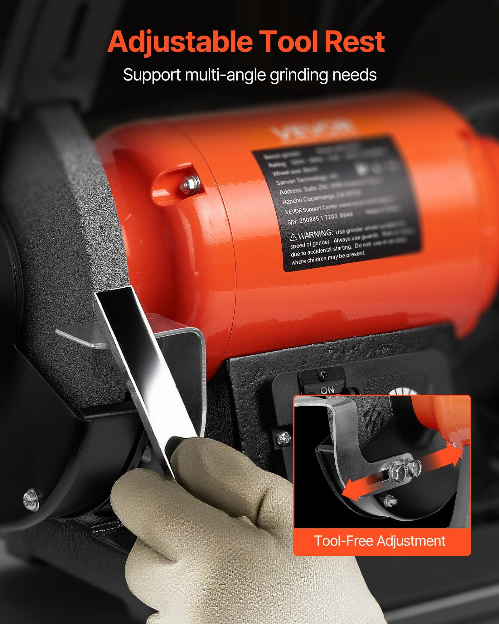 8" Variable Speed Bench Grinder, 550W Motor & 2 Wheels for Sharpening