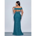 thumbnail image 2 of Teal Blue Elegant Twisted Off-Shoulder Mermaid Maxi Dress With High Slit And Sparkling Sheen For Evening Party, 2 of 8