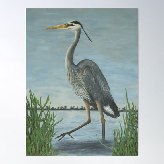Blue Heron Coastal Bird Poster, 8x12 Poster Print