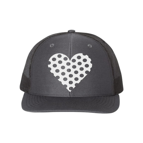 Heart Hat, Polka Dot Heart, Trucker Hat, Heart Cap, Adjustable, Women's Trucker Hat, Polka Dot Hat, Heart Snapback, 10 Colors!, White Text, Charcoal/Black