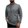 thumbnail image 2 of Free Shipping Men's Linen Henley Shirt Long Sleeve Fashion Casual Cotton Soft Washed with Pocket Beach T Shirt, 2 of 9
