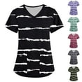 thumbnail image 4 of Xfvqtps V-Neck Stripe Scrubs Tops for Women Stretch Wrinkle-Resist Medical Nursing Uniform with 2 Pockets Comfortable Lightweight Working Uniform Short Sleeve Printing Blouse Olive Green, 4 of 4