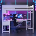 thumbnail image 5 of Mirightone Wood Full Size Gaming Loft Bed with Desk and Storage, High Gaming Loft Bed Full with LED Light for Adults Teens (White), 5 of 7