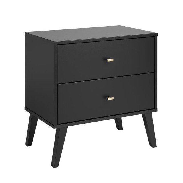 Wright Home Table de Nuit Moderne Mi-Siècle en Bois à 2 Tiroirs, Noir