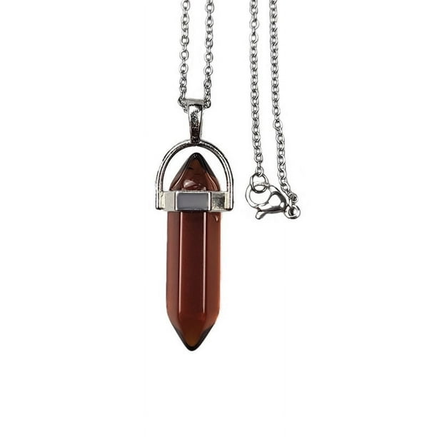 Nvzi Collares de cristal Colgante de cristal Collar de piedras preciosas para curación energética espiritual Colgante hexagonal Adivinación para hombres (marrón)
