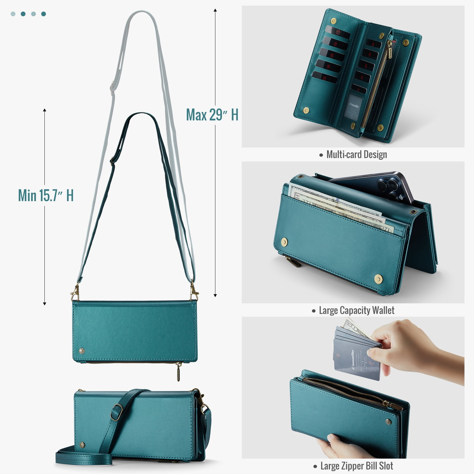 ELEHOLD Phone Bag Wallets for Women Girls,Luxury PU Leather Wallet Bag Crossbody Handbag with Phone Pocket Zipper Pocket Large Capacity Credit Card Holders Wriststrap Shoulder Strap,Green