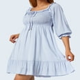 thumbnail image 4 of Robes pour Femmes 2022 Robe à Manches 3/4 Col Carré Taille Haute Ourlet à Volants Ligne A Fluide Plissée Courte Verte m, 4 of 7