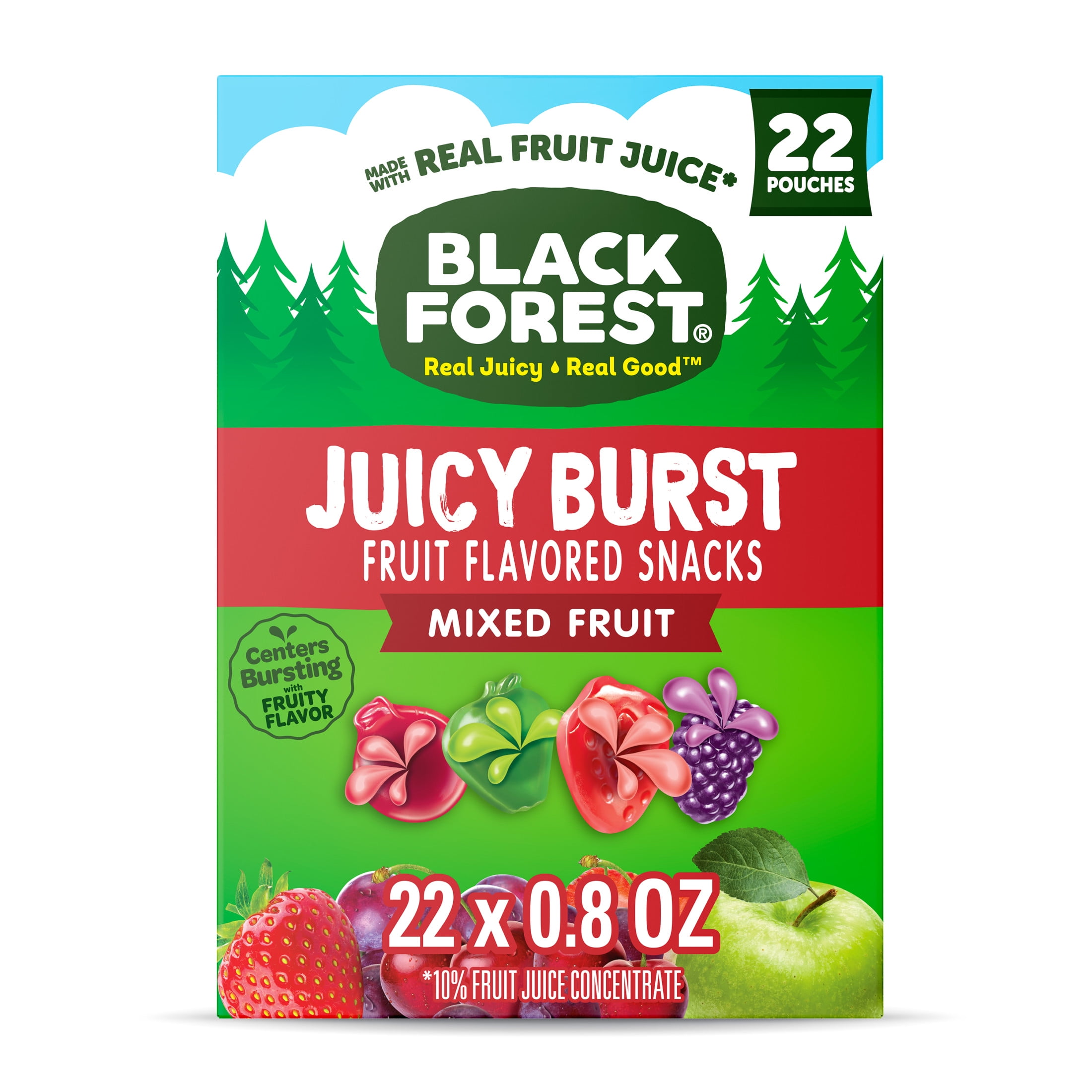 (5 pack) Black Forest Juicy Burst Fruit Flavored Snacks, Mixed Fruit Flavors, 0.8 oz, 22 Count