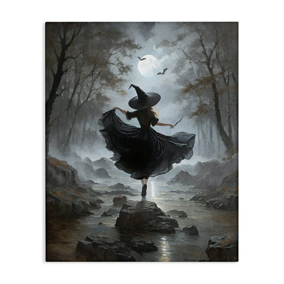 Stupell Industries Witch in Moonlit Forest People Painting Wrapped Canvas Canvas Art Print Wall Art, 16 x 20