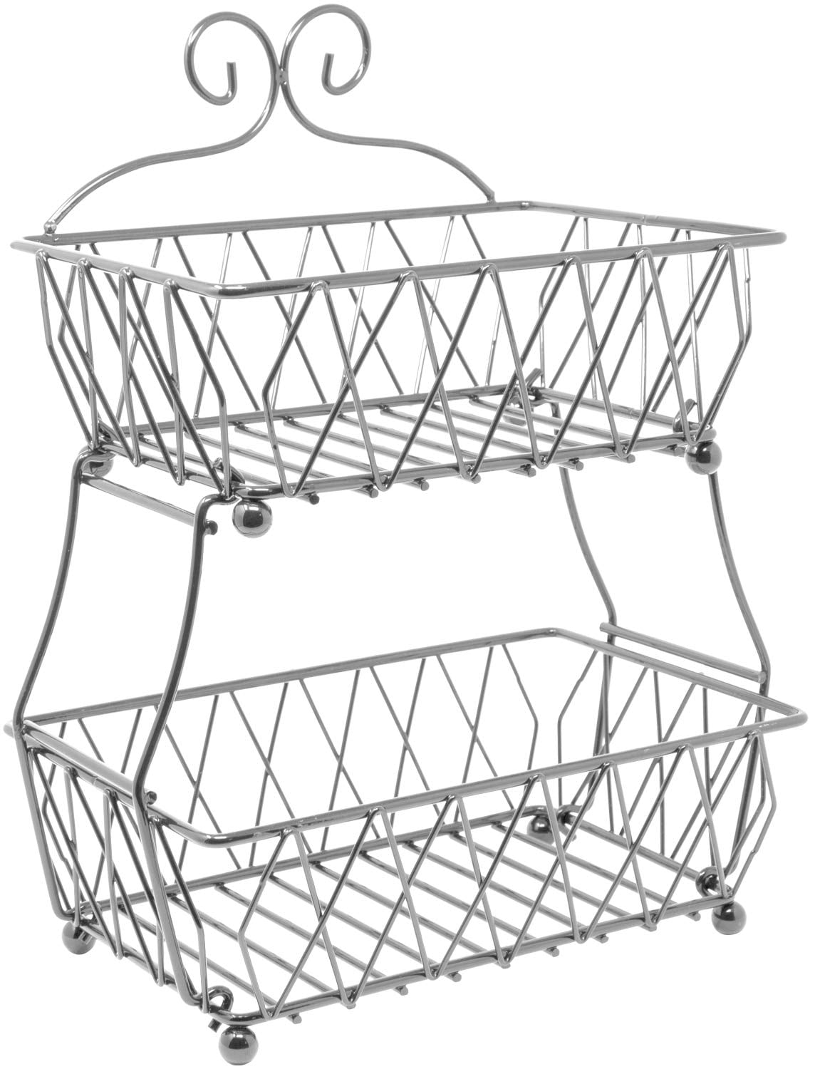 Fruit Basket Display Stand, 2-Tier, Counter Storage Antique Metal