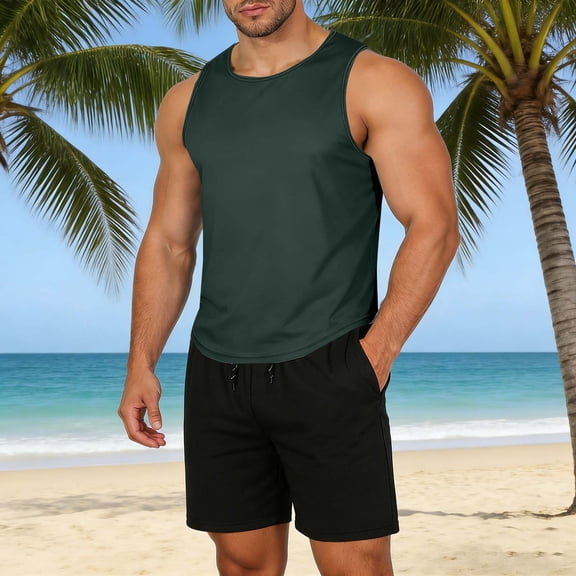 Yaoyar Mens 2 Piece Workout Set Quick Dry Sleeveless Tank Top Shorts Sets Breathable Athletic Running Beach Sporty Clothes