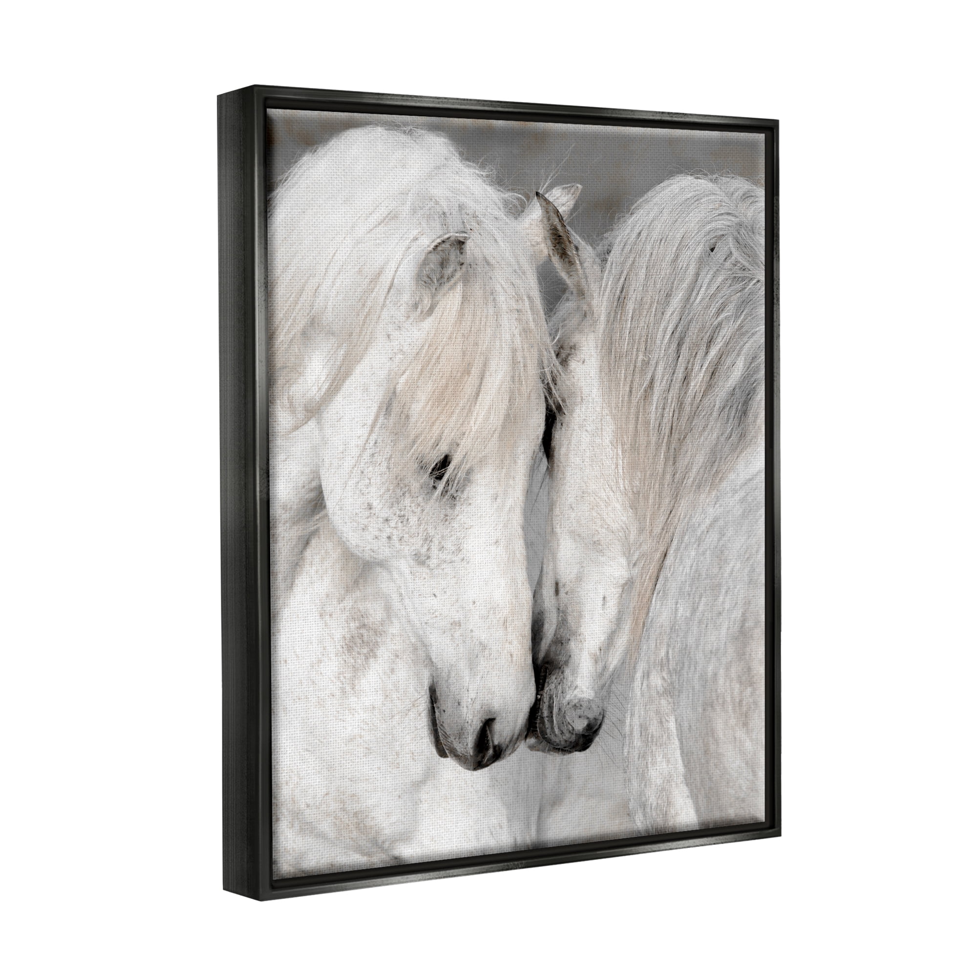 Stupell Industries Hugging Horse Pair Animals & Insects Photography Black Floater Framed Canvas Art Print Wall Art, 17 x 21