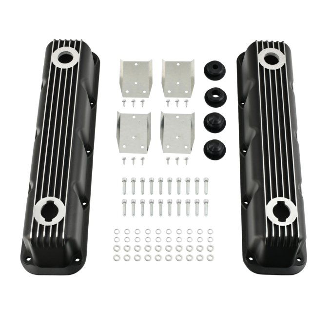 KEY ROD & KUSTOM Black Fabricated Aluminum Valve Covers For Small Block Mopar 318 360