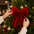 thumbnail image 4 of Velvet Bows for Christmas Tree for Wreaths Indoor Outdoor Easy Hanging for Window Stairs Porch Xmas Decoration Party Supplies Car Bow Red, 4 of 7