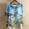 thumbnail image 2 of Busydd Womens Tops Cotton Linen Button Down Blouses Bohemian Tropical Floral Print Shirts Summer Fashion Casual Loose Short Sleeve Tee Tops Hawaiian Beach Vacation Shirts,Plus Size S-5XL, 2 of 5