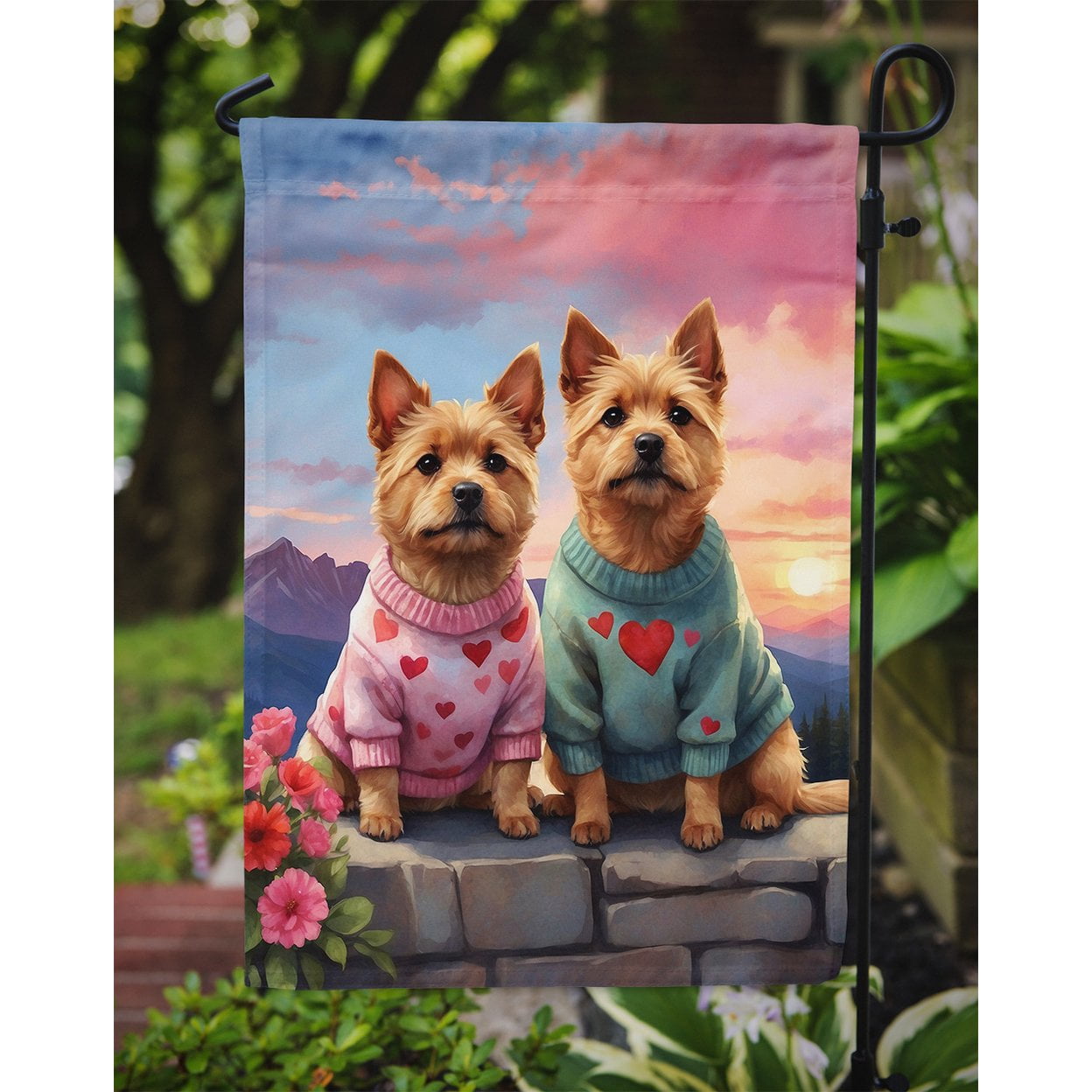 Norwich Terrier Two Hearts Garden Flag