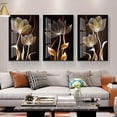 thumbnail image 2 of Modern Abstract Black Golden Flower Luxury Wall Art Canvas Painting Art, 3pcs , For Living Room Cuadros Decor, No Frame, 15.7*23.6in/40cm*60cm, 2 of 4