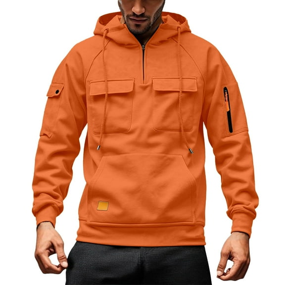 sususu Warm Hoodies for Men Heavyweight Solid Color Hoodie For Fall And Winter Casual Pocket Sweatshirt For Youth Comfortable And Stylish Outdoor Wear,RD2,XL