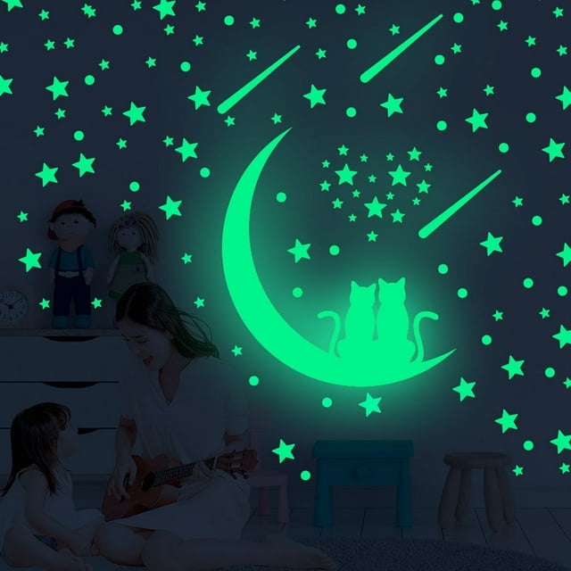 Mobutofu 1 Set Round Glow Decals for Childrens Room with Green PVC Waterproof Decoration Accessories