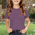 thumbnail image 2 of Teylalorva Girls Short Sleeve T-Shirt, Fashion Pleated Crewneck Soft Casual Summer Kids Tees Hot Pink Size 8, 2 of 5