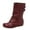 Wine, variant on LOVZFMLL Boots for Women Mid Calf Stovepipe Boots Buckle Round Toe Slip Resistant Flat Heel Casual Fall Winter Fashion Shoes