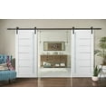 thumbnail image 3 of Sliding Double Barn Doors 36 x 80 with Hardware | Quadro 4088 White Silk with Frosted Opaque Glass | Top Mount 13FT Rail Sturdy Set | Kitchen Lite Wooden Solid Panel Interior Bedroom Bathroom Door, 3 of 6