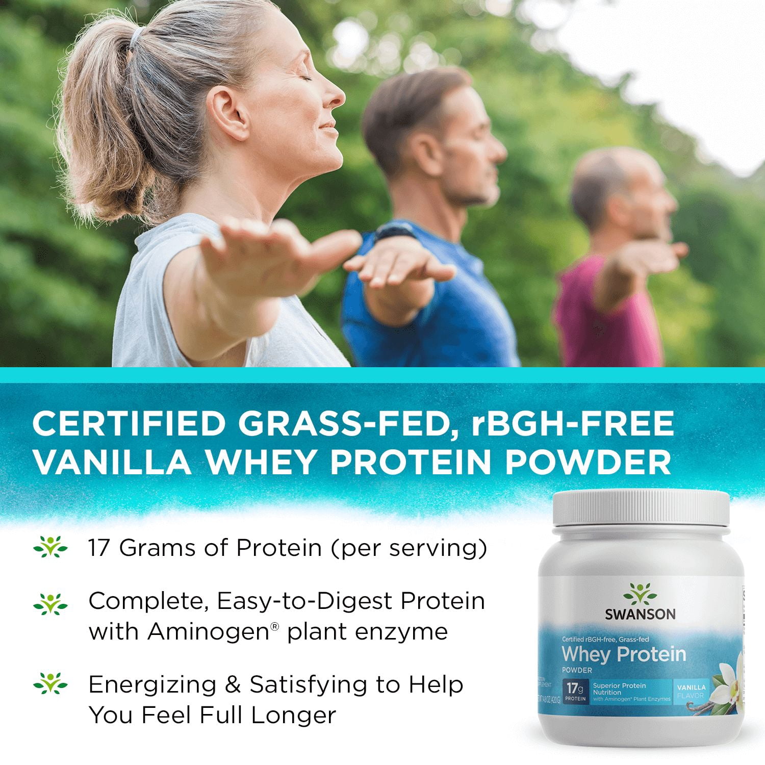 Swanson Grass-Fed Certified rBGH-Free Vanilla Whey Protein Powder, 14.8 oz