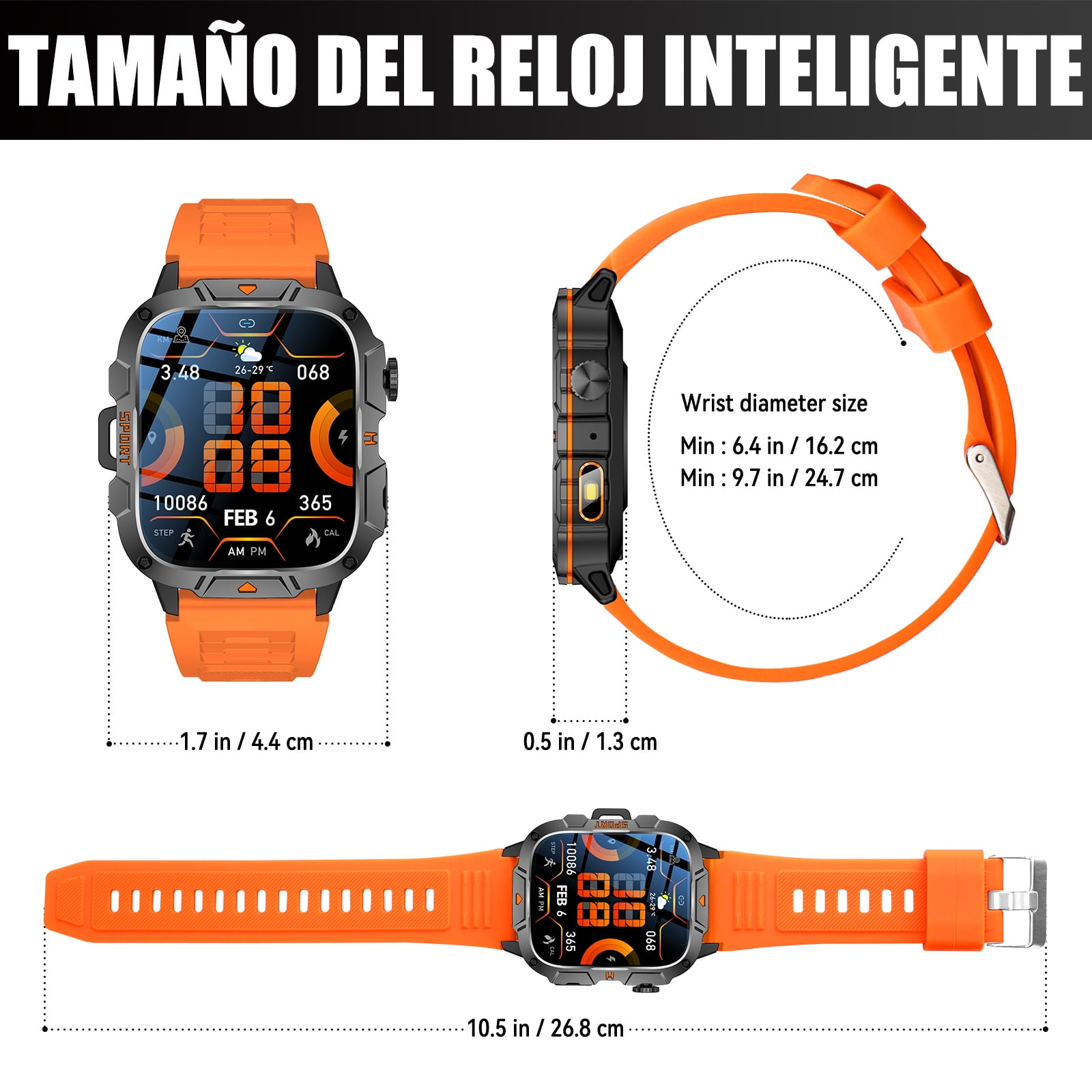 Cyberdyer Men's Smart Watch with LED Flashlight, 1.96" HD Screen, 100+ Sports Modes, 25-Day Standby, Compatible with iPhone & Android, Holiday Gift