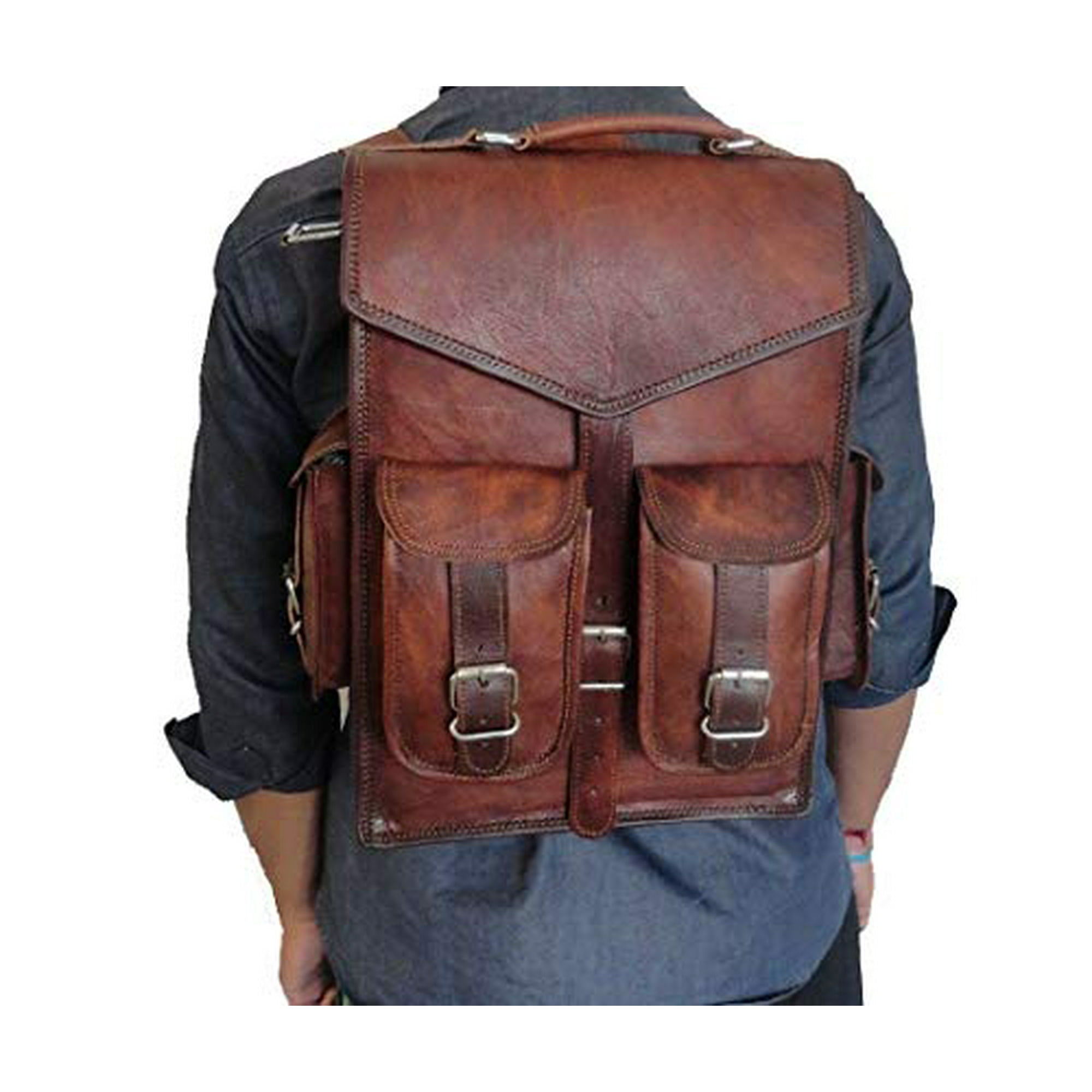 Handmade World Brown Vintage Leather Backpack Laptop Messenger Bag Rucksack Sling for Men Women 12 x 16 Walmart