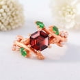 thumbnail image 2 of JEWELRYTREASURE 1.5 ct / 6 mm Hexagon Garnet Ring Emerald Diamond Twig Leaf Jewelry Art Deco Wedding Ring January Birthstone Anniversary Gift for Her, 2 of 8