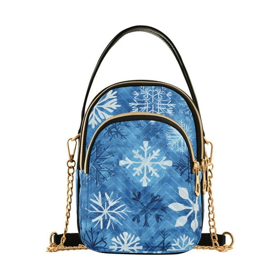 joogoo Women Blue Snowflakes Christmas Chain Crossbody Bags Shoulder Handbag Phone Purse