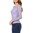 thumbnail image 4 of INSPIRE CHIC Women's Round Neck Long Sleeves Sheer Flower Embroidery Lace Blouse M Purple Gray, 4 of 7