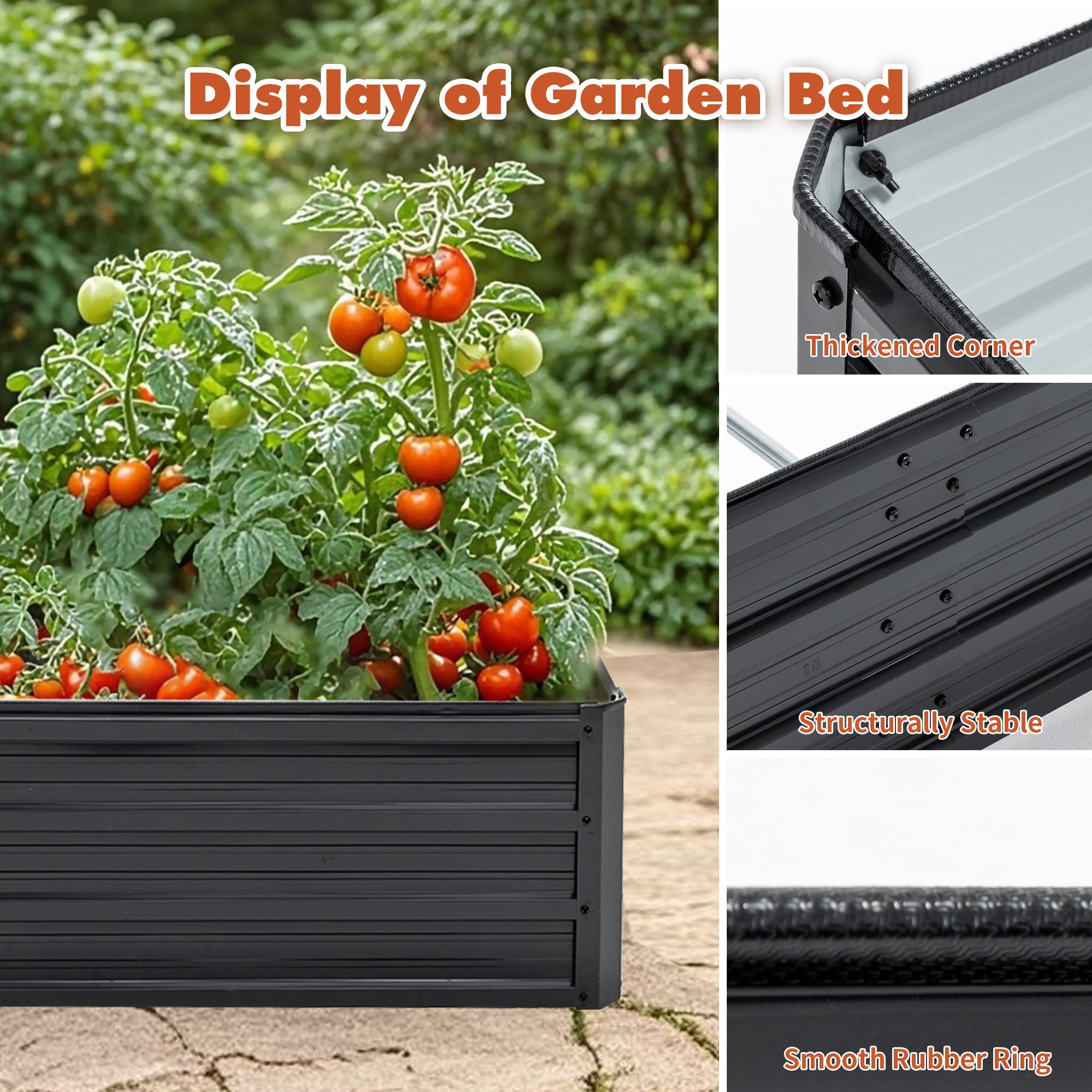 Aukfa Galvanized Raised Garden Bed Outdoor, Metal Planter Box for Vegetables/Flowers/Herbs, 8x4x1FT, Black